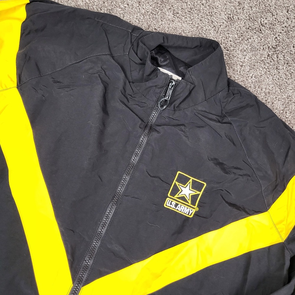 US Army APFU Physical Fitness Training Track Jacket Black Yellow Medium Regular
